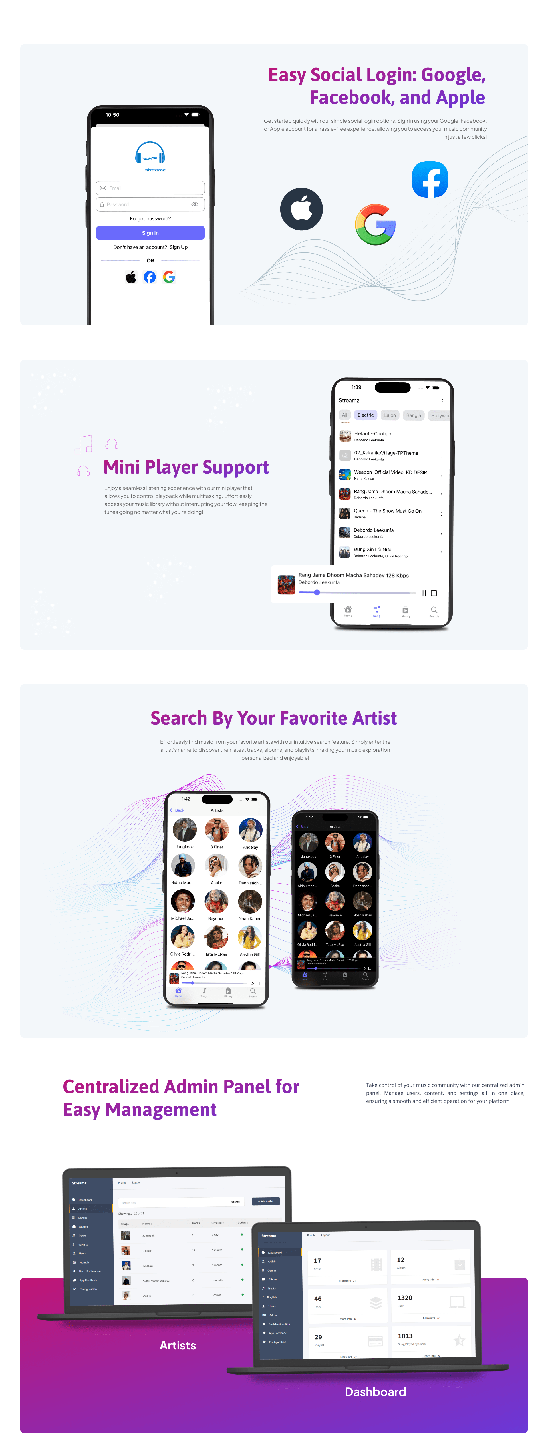 Streamz - A music streaming iOS app with admin panel